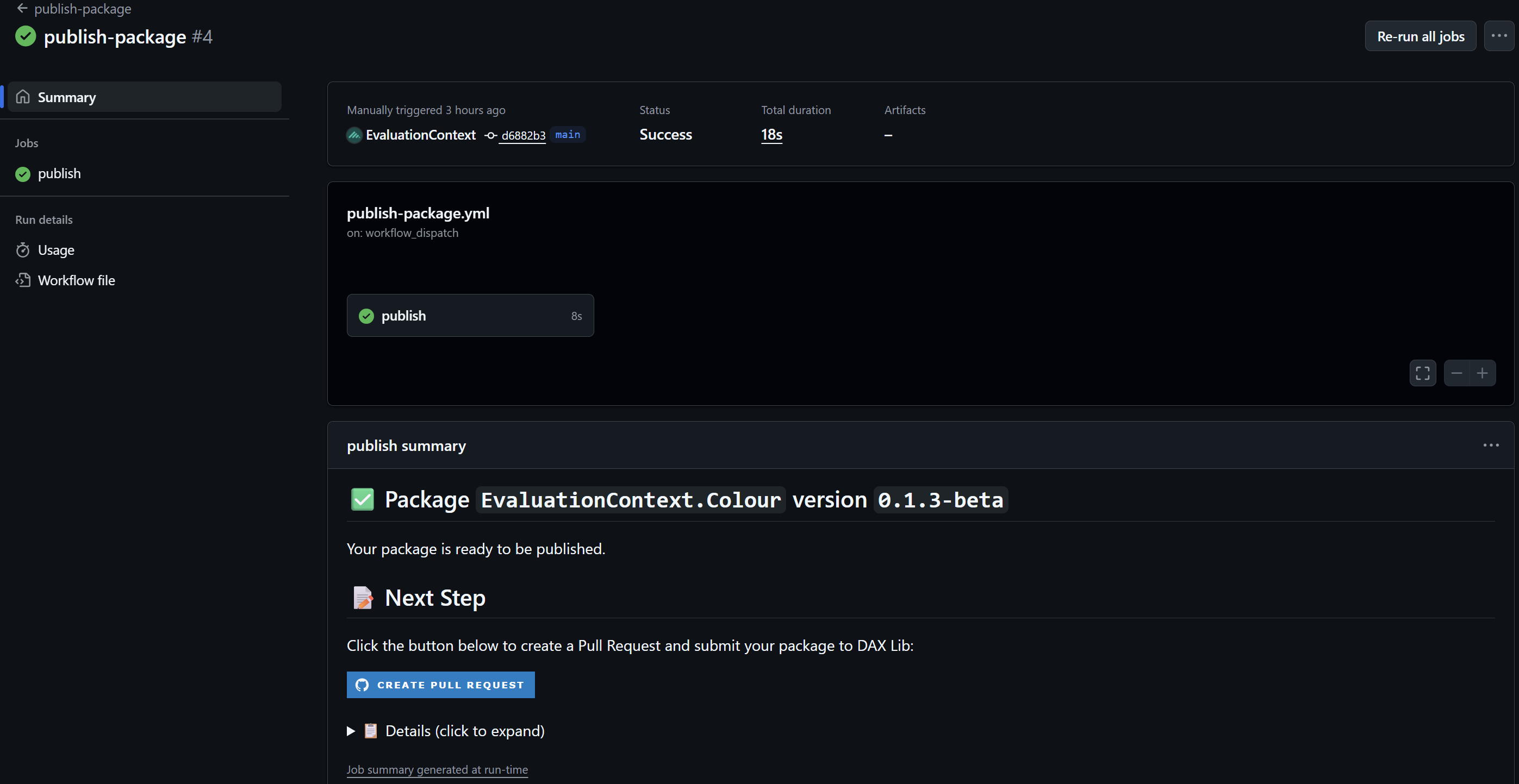Completed publish-package job